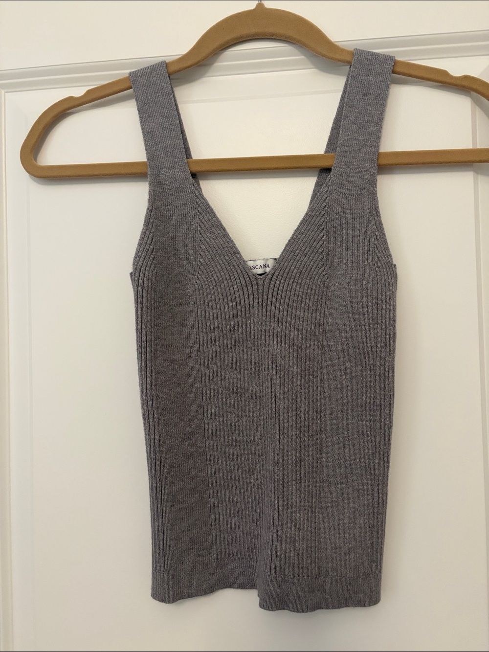 Gray Ribbed Knit V-Neck Tank Top